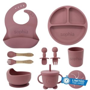 Personalized Silicone Suction Plates for Baby,Custom Toddlers Spoon and Fork