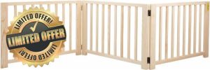 Freestanding Wooden Dog Gate - Indoor Pet Gate with Walk-Through Door