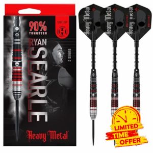 Harrows Ryan Searle Heavy Metal Series 2 Player Darts Set I Professional Darts 90% Tungsten Steel Tip ALL Weights I 10pc Set with Carbon ST Midi Shafts & Signature Flights