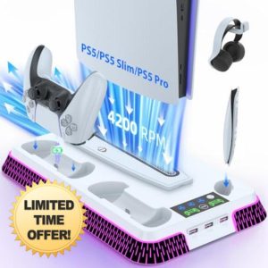 Lictin PS5/PS5 Pro/PS5 Slim Cooling Stand & PS5 Controller with RGB LED