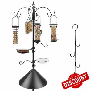 Bird Feeding Station Kit with Squirrel Baffle Bird Feeder Pole Wild Bird Feeder with Suet Cage Bird Bath Mesh Tray Fruit Hook Double W Hook for Attracting Wild Birds and Hanging Planter Hanger Lights
