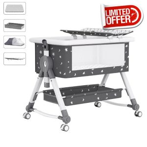 Aolawco Upgraded Bedside Crib Side Sleeper with Storage Bag