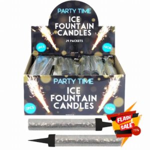24 x 15cm Silver Ice Sparkling Fountain Candles with Holder: Perfect Cake Sparklers Fountain Candles for Birthday