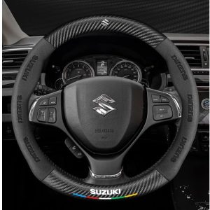 Microfiber Leather Anti-slip Durable Automotive Steering Wheel Protector with Car Emblem Logo Interior Accessories