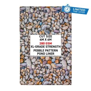 Heavy Duty 280GSM Pond Liner - 4m x 6m - Pebble Pattern XL-Grade Strength - Garden Pond Stream Liner - UV Resistance and Leak-Free HDPE Liner with Pebble Desig