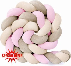 Braided Cot Bumper Braided Pillows Knotted Cot Bumper Soft Comfortable Cotton Cushion Soft Knot Pillow Knotted Cot Bumpers Bed Braided Crib Bumper knotted for Room Decor