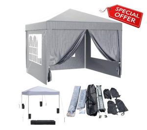 ZANGELI | 3x3m All Seaons Pop Up Gazebo Heavy Duty Retractable Sides & 4 Weight Bags