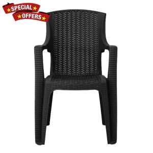 simpa Stackable High Back Plastic Rattan Effect Garden Chair - Graphite Single Chai