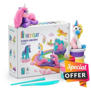 Hey Clay Rainbow Unicorns 15 Cans Set - Colourful Modelling Kids Air-Dry Clay Set 15 Cans with Sculpting Tools and Fun Interactive Instructions Gift for Children Age 3+
