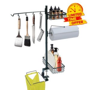 Portable BBQ Tools Organiser for Outdoor Grill - Camping BBQ Utensil Holder with Kitchen Roll Holder and Condiment Holder