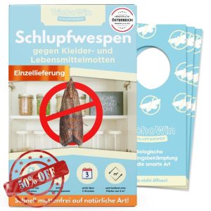 Ichneumon wasps against food and clothes moths - organic and effective - 4000 eggs per strip - 2-3 weeks effect time - safe for humans and animals - made in AT (10 pieces)