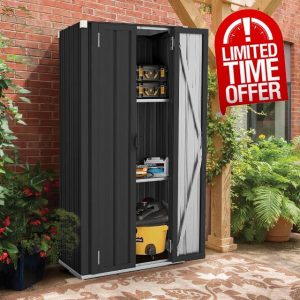 U-MAX Outdoor Tall Garden Storage Box with 3 Adjustable Shelves