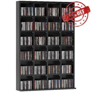 HOMCOM 480 CD/ 312 DVD Storage Shelf Rack Media Storage Unit Shelves Racks Wooden Display Unit with Adjustable Shelves