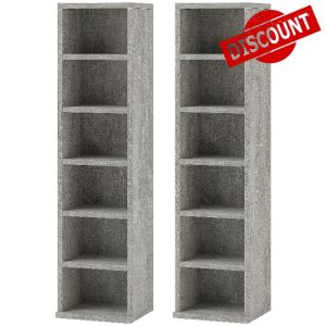 HOMCOM 204 CD Media Display Shelf Unit Set of 2 Blu-Ray Tower Rack w/Adjustable Shelves Bookcase Storage Organiser