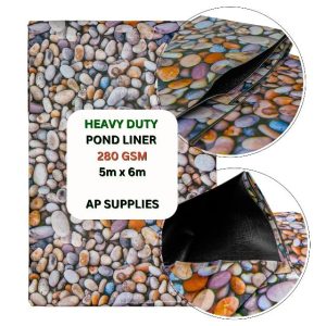 5m x 6m Pebble Design Pond Liner 280g/sqm - Heavy Duty HDPE Material - UV & Tear Resistant