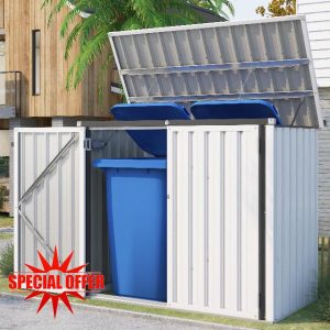 UNIONLINE Garden Storage Box| Metal Outdoor Shed with Double Door| Metal Tool Shed | 1.3m² 2m³ | Small Garden Shed | Galvanised Steel Garden Storage Box | White