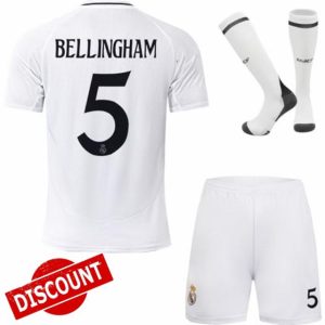 Rawdem Madrid Kids Home 2024/2025#5 Bellingham Home Football Jersey Shorts Socks Gift SetYouth Sizes