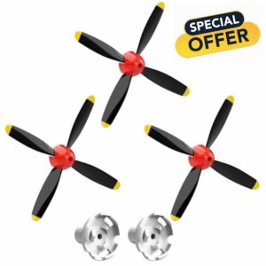 LEAMBE 3 Sets of 4-Blade Propeller Spare RC Plane Propellers Compatible with P51 Mustang & P40 Warhawk Remote Control Airplane Nose Cone RED