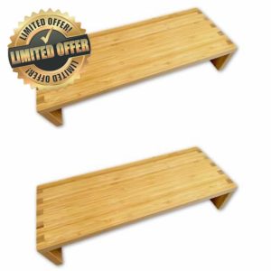 OSCO Bamboo Monitor Stand 2 pcs | Shelf | Computer Screen Riser | Printer Stand | Laptop Plinth | Full Size Keyboard Storage | Fully Assembled | H10 x W500 x D19.5 cm