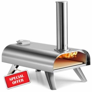 Gr8 Garden Outdoor Stainless Steel 12”Table top Pizza Oven Portable Wood Fired pellets BBQ Grill Cooker with Pizza Stone            [Energy Class A]