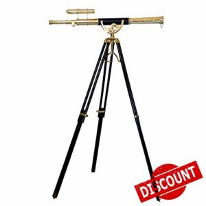 Vintage Marine Brass Telescope Shiny Finish Single Barrel Wooden Adjustable Floor Standing Tripod Nautical Black Leather Home & Office Decor.