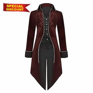 2025 - Women Vintage Slim Medieval Retro Halloween Punk Cosplay Costume Gold Edge Coat Gothic Tailcoat Costume Vintage Tuxedo Halloween Coats Haru Cosplay Costume