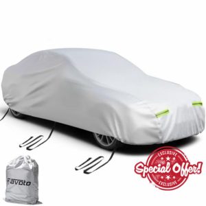 Favoto Sedan Car Cover Waterproof - Custom Fit for BMW 3 Series (2018-2024) All Weather for Automobiles Outdoor with Reflective Stripe Snow Sun Dust UV Protection Full Exterior Cove