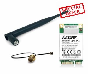 AsiaRF Wi-Fi 6 11ax 2T2R 1800Mbps Mini PCIe Module - Dual Bands Dual Concurrents DBDC IEEE802.11ax / ac/a/b/g/n 2.4 GHz / 5 GHz with Antenna Ki