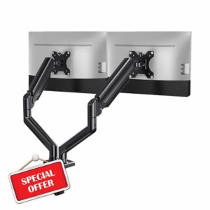 Dual Monitor Stand - Height Adjustable Gas Spring Double Arm Monitor Mount Desk Stand Fit Two 13 to 32 inch Screens with Clamp