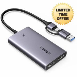 UGREEN Video Capture Card HDMI to USB C Streaming Device 2K@30Hz 1080P@60fps Game Record 4K Passthrough Loop-out Compatible for Quest 3/3s PS5 PS4 Xbox Series X Switch iPad DSLR Camera Mac Laptop PC