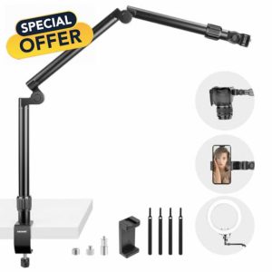 NEEWER Flexible Overhead Camera Mount Desk Stand with Phone Holder