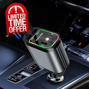 Retractable Car Charger 4 in 1 Car Charger Adapter 66W Car Phone Charger Fast Charge USB C Retractable Fast Car Charger Compatible with iPhone 15 Pro Max Plus /14/13/12/11 Galaxy S24/S23 Google Huawei