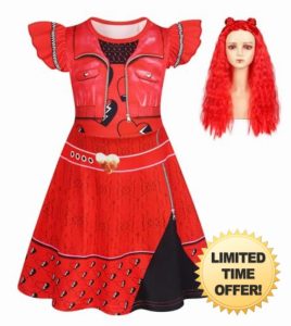 Berich Girls Red Dress Descendants Costume Red Fancy Dress with Classic Wig Christmas Gifts Birthday Therm Party Outfits