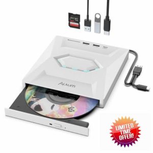 Alxum External CD Drives - Type-C USB 3.0 CD Reader with SD Slot & Type A Ports CD 24X Super Fast Speed External Disc Drive for Laptop/PC/Window/Mac OS/Linux/Vista
