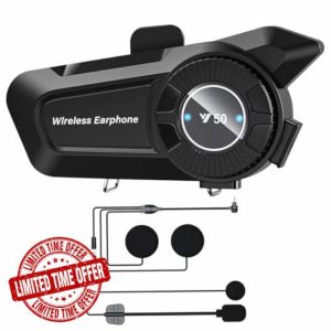 Motorcycle Helmet Bluetooth 5.3 Headset Motorcycle Helmet Speakers Wireless Earphones with DSP&CVC Noise Cancellation/Hi-Fi Stereo/Automatic Answer/IPX6 Waterproof Compatible All Helmets 1800mAH