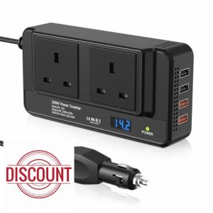 200W Car Voltage Converter Inverter DC 12V to AC 230V with 2 Sockets and 4 USB Ports Fast Charging Car Charger with Cigarette Lighter Plug for Business Trips and Vacatio