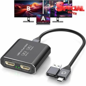 JCYMELE HDMI Splitter Extended Display for Dual Monitor USB A & C to 2 HDMI Adapter 1 in 2 Out for Laptop Mac Triple Set Support MST & SST Modes; 4K@30Hz HDMI Out 1