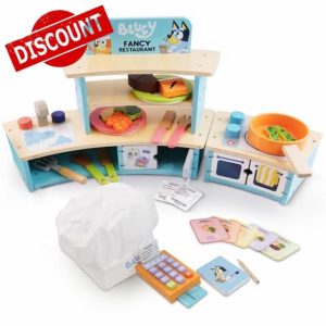 Kidoola Bluey Tabletop Restaurant Playset – Wooden Pretend Play Kitchen for Kids with Oven