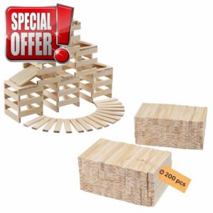 Navaris Wooden Blocks - 200 Piece Set - Building Blocks Construction Toys - Enhances Motor Skills and Hand-Eye Coordination - Ideal Garden Games and Outdoor Toys - Boost Creativity
