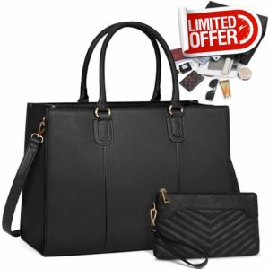 NEWHEY Laptop Bag for Women 15.6 Inch Large Work Tote Bag with Clutch Bag Designer PU Leather Briefcase Ladies Handbag with Laptop Pocket Messenger Shoulder Bag for School Office Travel Business