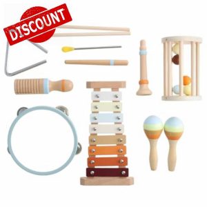 Kids Musical Instruments- Wooden Percussion Instruments Toy Montessori Baby Musical Toys Xylophone Drum Sensory Toys Tambourine Natural Wooden Music Set Preschool Educational Toys
