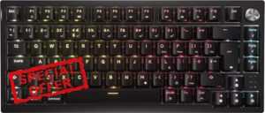 Corsair K65 PLUS WIRELESS 75% RGB Hot-Swappable Mechanical Gaming Keyboard – Pre-Lubricated MLX Fusion Tactile Switches – Dual-Layer Sound Dampening – PBT Keycaps – QWERTY UK – Black
