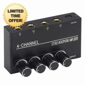 beiyaiey Headphone Amplifier Compact Stereo Earphone Amplifier Audio Amplifier 4 Channels for 6.35MM Jack with Volume Control Easy Install Easy to Use