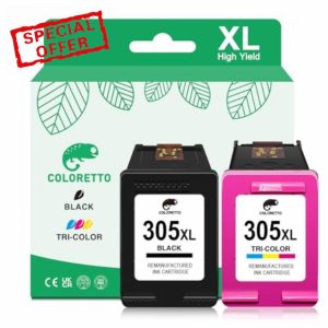 COLORETTO 305XL for HP 305 XL Compatible with DeskJet 2800e 2810e 2710e 2720e 2721e 4220e 4130e Envy 6000 6020e 6022e 6032e DeskJet Plus 4130 Envy Pro 6400 6430 Black Colour Ink Cartridge Replaceme