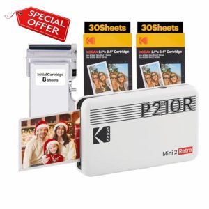 KODAK Mini 2 Retro Christmas Gifts 4PASS Portable Photo Printer (2.1x3.4 inches) Initial 8 Sheets + 60 Sheets Pack Bundle
