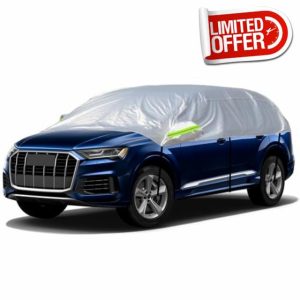CICMOD Half Car Cover Universal Silver Windscreen Side Window Snow Frost Cover for Large SUV Fits Length Up to 500cm