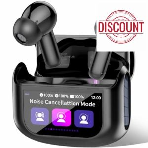 QXUFV Wireless Earbuds with Smart Touch Screen ANC Noise Cancelling Bluetooth 5.4 Headphones in Ear Earphones with HD Mic HiFi Stereo Sound