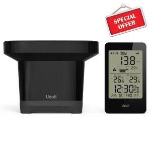 uzoli EM3356E Rain Gauge Outdoor Wireless Rain Gauge with Self-Emptying Collector