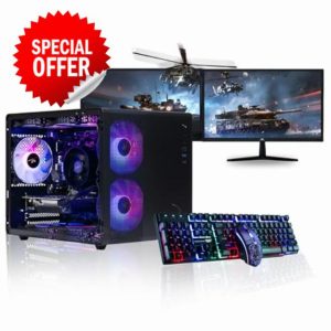 Veno Scorp Gaming PC Dual 22" Monitor Bundle Intel Core i5-3470 Processor RX 550 4GB Graphics Card - 16GB Ram - 120GB SSD + 1TB HDD - 550W PSU - Windows 10 - WiFi - Cybus 7