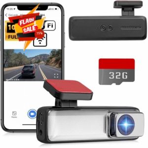 eSynic Mini 1080P HD WiFi Dash Cam Professional Night Vision Car Dash Camera Front With a 160° Ultra-wide Angle Lens Phone Control 2K Dashcam With 32G SD Card Support Loop Recording etc (128GB Max)